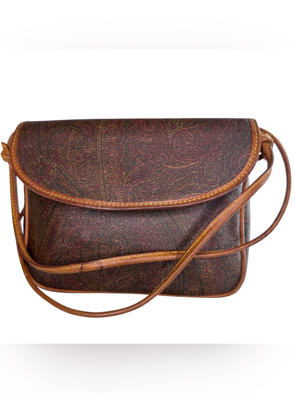 Vintage Etro Milano Crossbody Bag Paisley Print Leather Made in Italy Brown